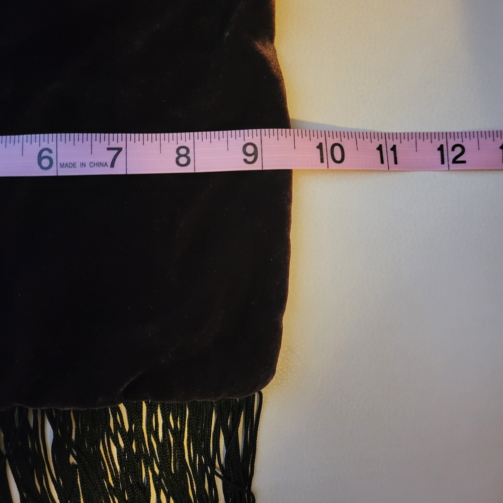 Velvet Scarf Black & Brown Fringe ~ Reversible ~ Luxurious Feel! VGUC ~ Unisex - Picture 13 of 15